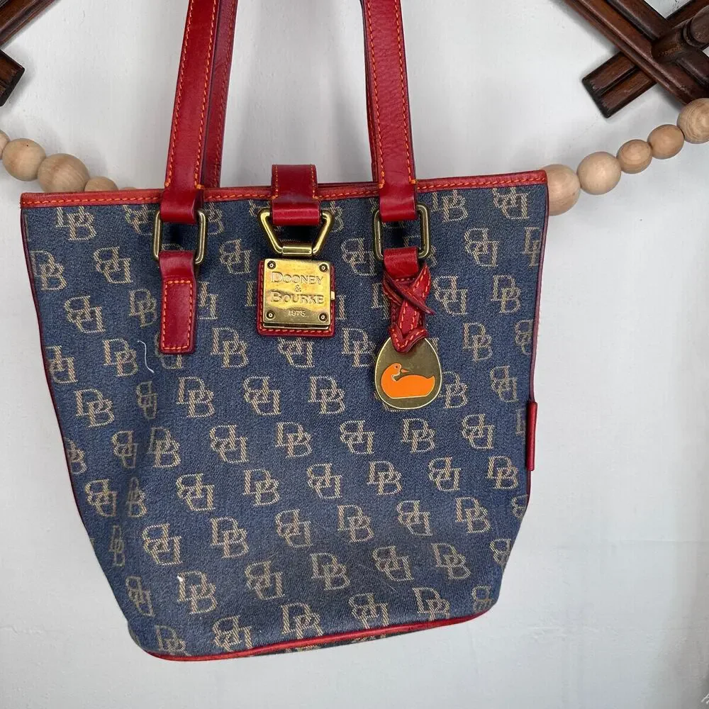 Dooney & Bourke Navy Blue Denim Push Lock Bucket Bag